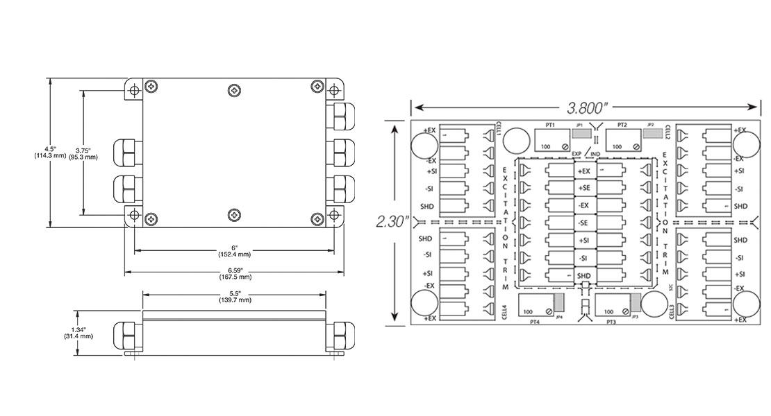 Rice Lake EL204 Signal Trim Junction Box dimensions diagram