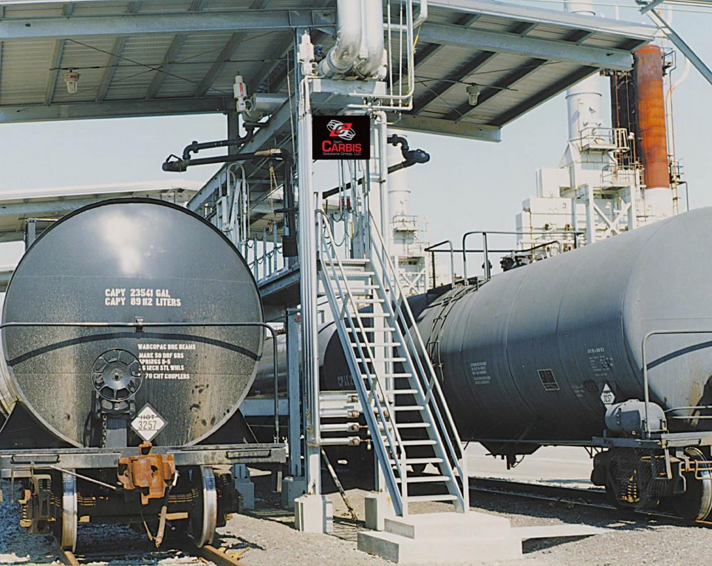 A railcar flat ramp on a loading doc.