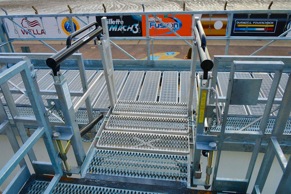 The top walkway on a Carbis elevated tanker truck platform.