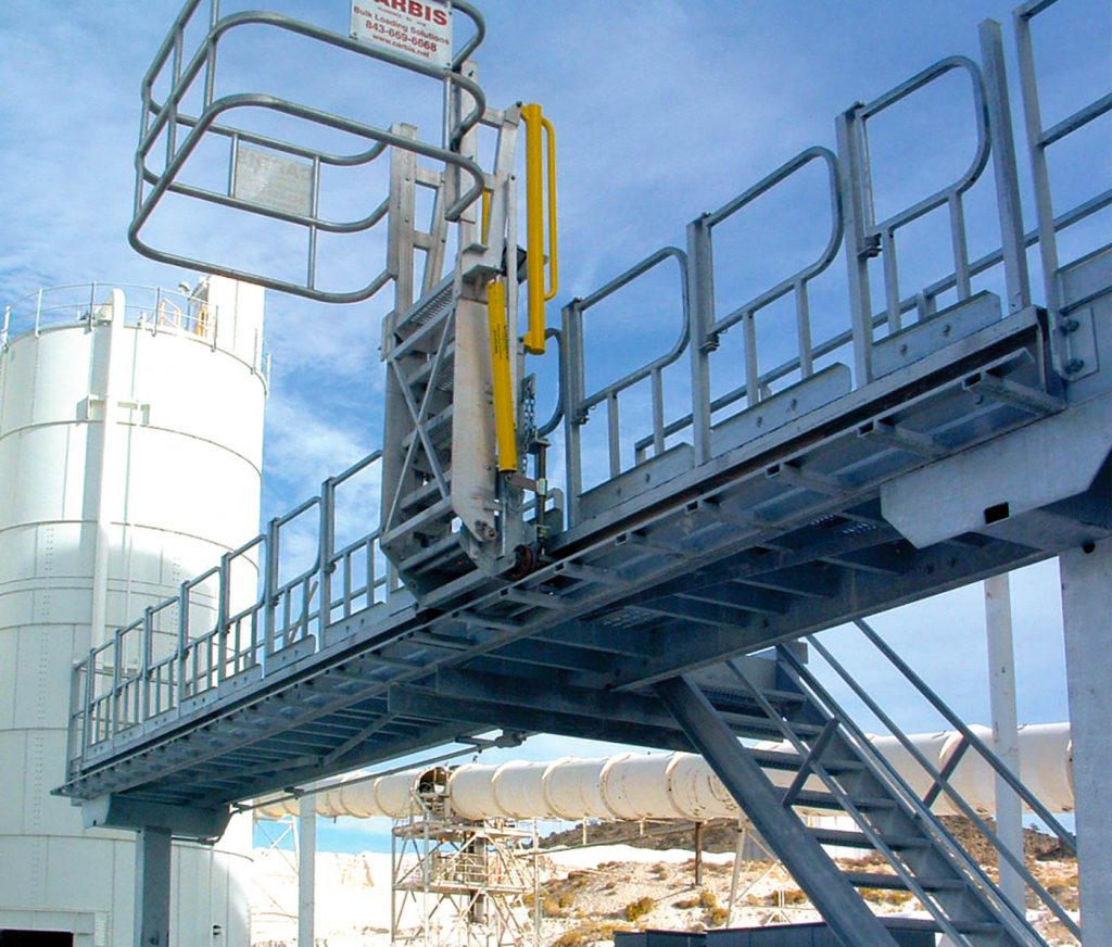 Swing gates on a loading platform in a refinery.