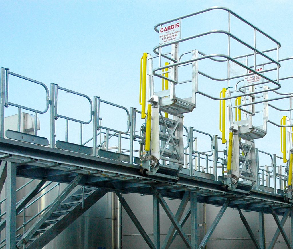 Swing gates on a loading platform in a refinery.