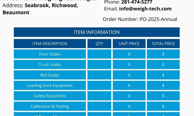 RFQ 2025 Annual Preventative Maintenance vendor information sheet.