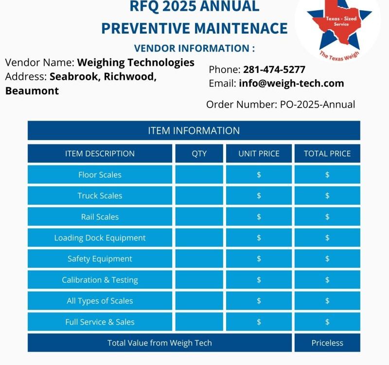 RFQ 2025 Annual Preventative Maintenance vendor information sheet.