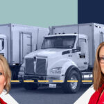 Stellar bank spotlights Weigh-Tech. Picture - Sharon Freytag (left side), Jodie Stewart (right) in front of two Weigh-Tech trucks.